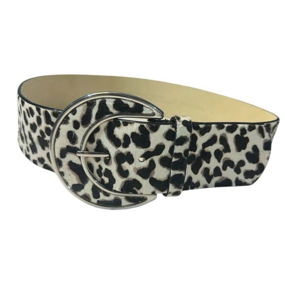 WHBM Leopard Print 2” Wide Width Leather & Calf Hair Statement Belt Size Medium - Picture 2 of 11